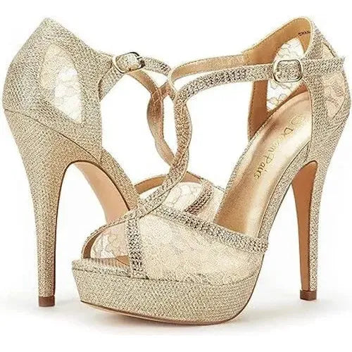 Women High Heel Sandals Platform Dress Rhinestones Peep Toe Pumps Shoes Size 7.5 Dream Pairs
