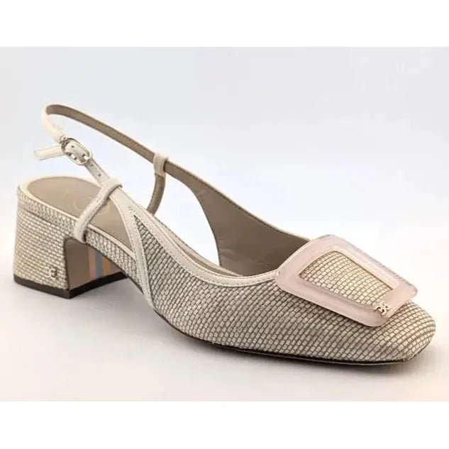 Sam Edelman Size 8.5 M Beige Natural Weave Tracie Block Heel Slingback Pump Shoe Sam Edelman