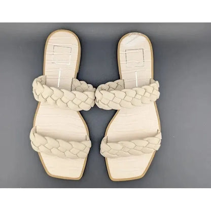 Dolce Vita Womens Size 8 Indy Champagne Nude Leather Braided Straps Flat Sandals Dolce Vita