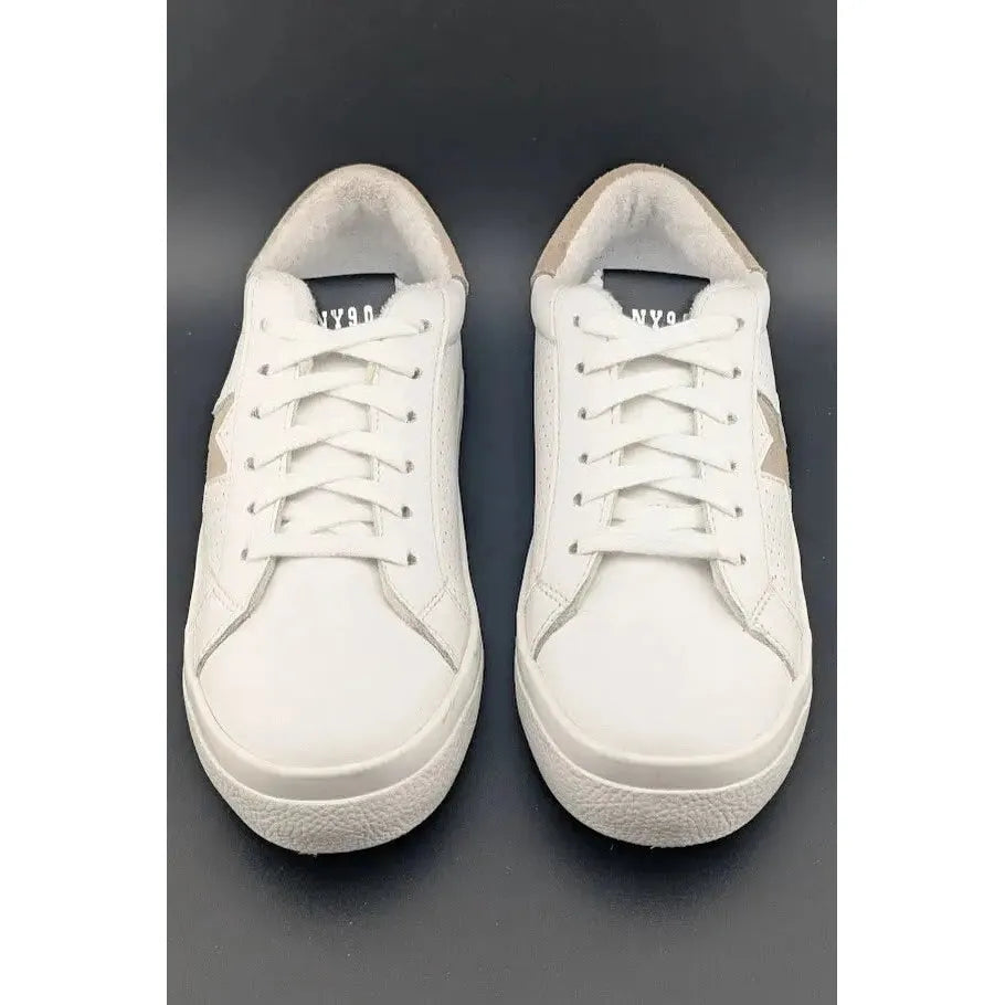 Steve Madden Women Size 6.5 Starling Sneaker White Multi Tan Sneaker Star Leather - SoleComfort.shoes