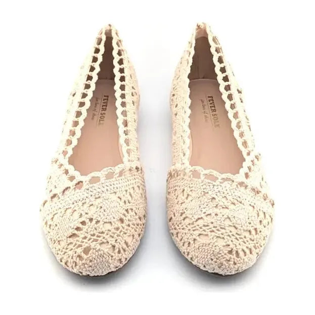 Fever Sole Women's Ivory Crochet Lace Ballet Flats Size 8.5 M Round Toe Shoes Fever Sole