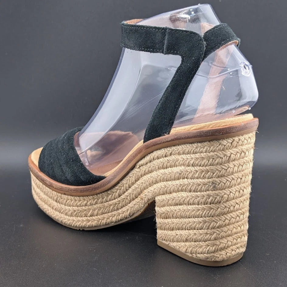 UGG Women's Size 6.5 Laynce Wedge Heel Sandal Black Reconditioned SoleComfort.shoes