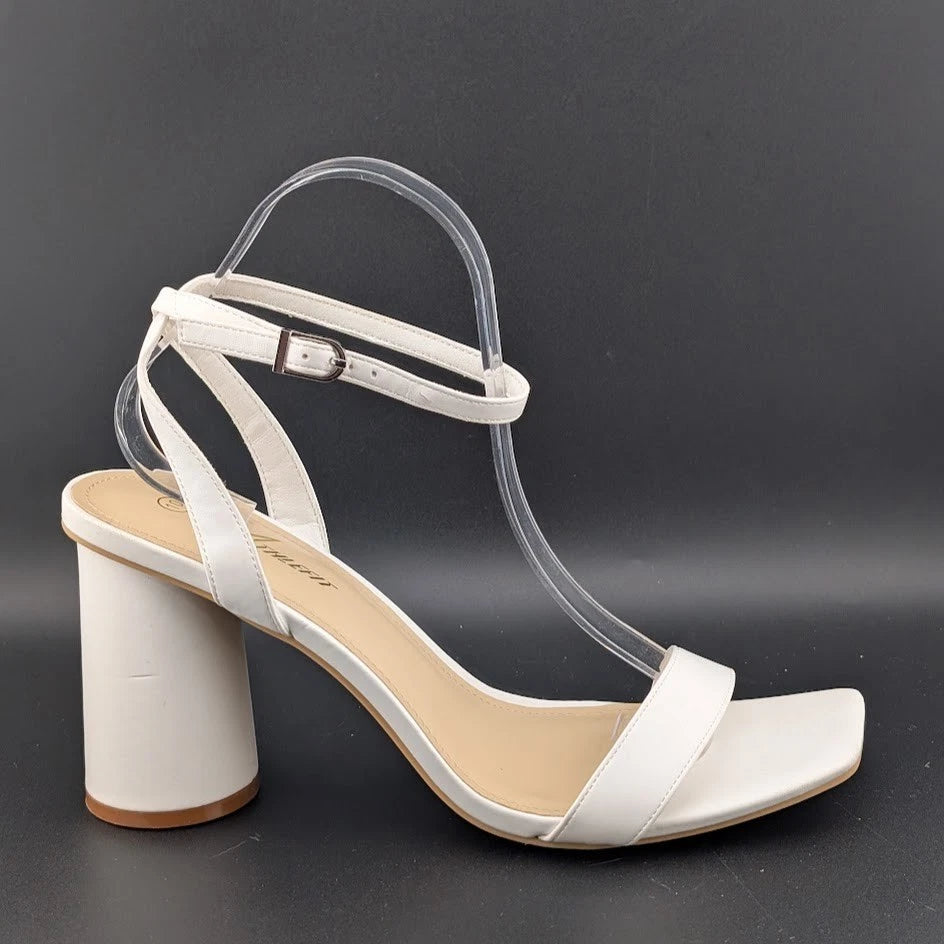 Women Size 10 White Comfort Sandals w/Ankle Wrap Strap Square Toe 4" Round Heel Athlefit