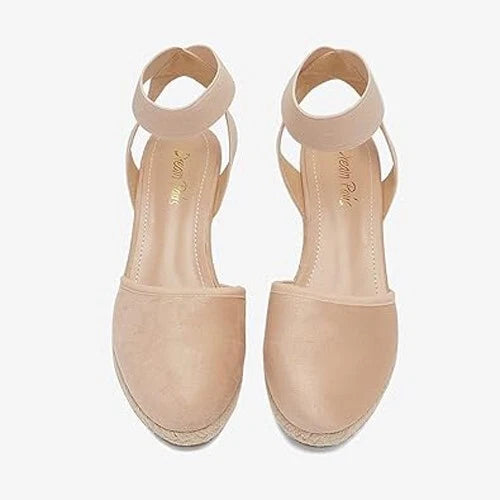 Dream Pairs Sandals | Womens 5.5 "Amanda" Espadrille Beige Cotton | 2.4" Wedge