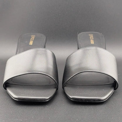 PIZZ ANNU Women's Size 9 Wide Chunky Block Heels Slip-on Mule Heels, Black SoleComfort.shoes