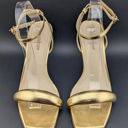 Modatope Size 9.5 Gold Shoes Square Open Toe Open Heels Ankle Strap Sexy Party SoleComfort.shoes