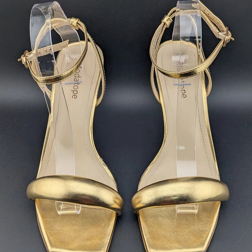 Modatope Size 9.5 Gold Shoes Square Open Toe Open Heels Ankle Strap Sexy Party SoleComfort.shoes