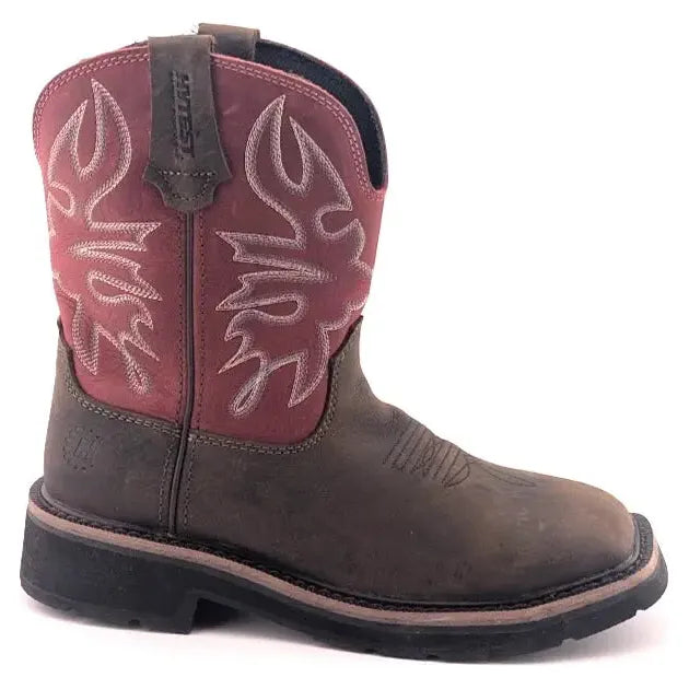 Hytest Women's US Size 6.5 Safety Steel Toe Brown/Red Cowgirl Work Boots K17122 Hytest Women's Work Boots Hytest