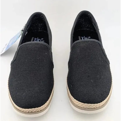 SKECHERS WOMEN'S Size 7 FLEXPADRILLE LO BALLET FLAT BLACK Espadrille 114020 Skechers