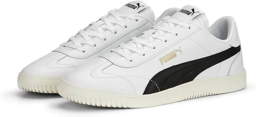 Size 12 Puma Club 5v5 Low White/Black/Gold Leather Shoes - Trainers Sneakers New