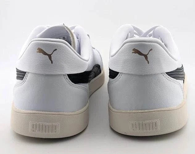 Size 12 Puma Club 5v5 Low White/Black/Gold Leather Shoes - Trainers Sneakers New