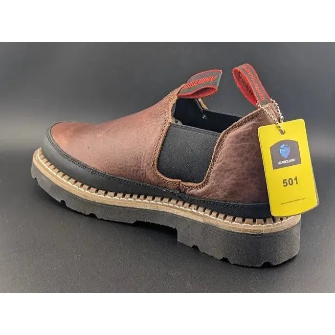 SUREWAY Men Size 10 Slip-On Work Boots SW501 Dk Brown Full Grain Tumbled Leather SUREWAY Men Work Boots Sureway