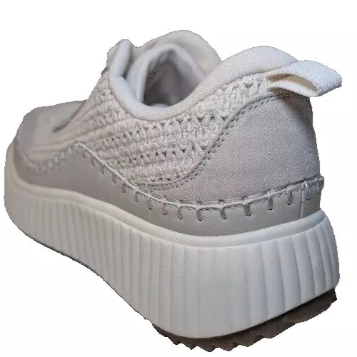 Pre-Owned DREAMPAIRS Size 8.5W Platform Sneakers Woman's Lace Up Creme Cushioned Shoes