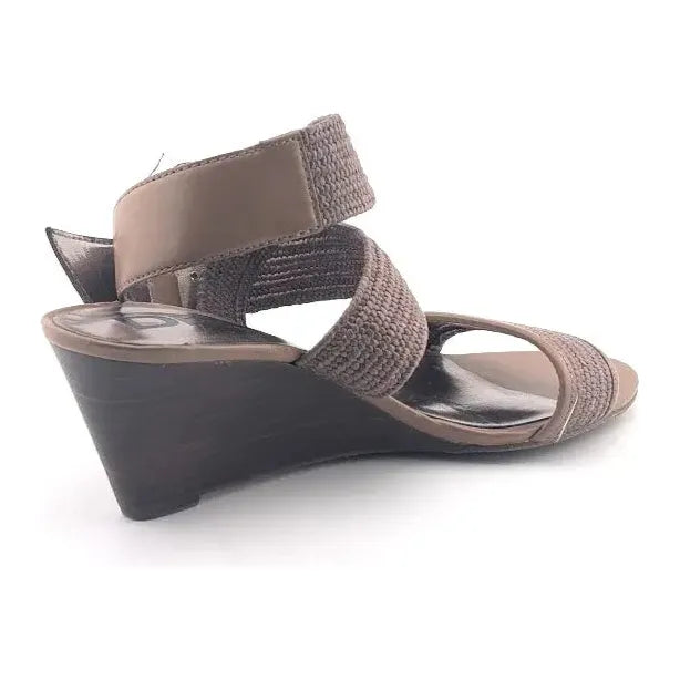 DKNY Wedge Sandals With Buckle Elastic Straps Brown Metallic Size 5.5 DKNY