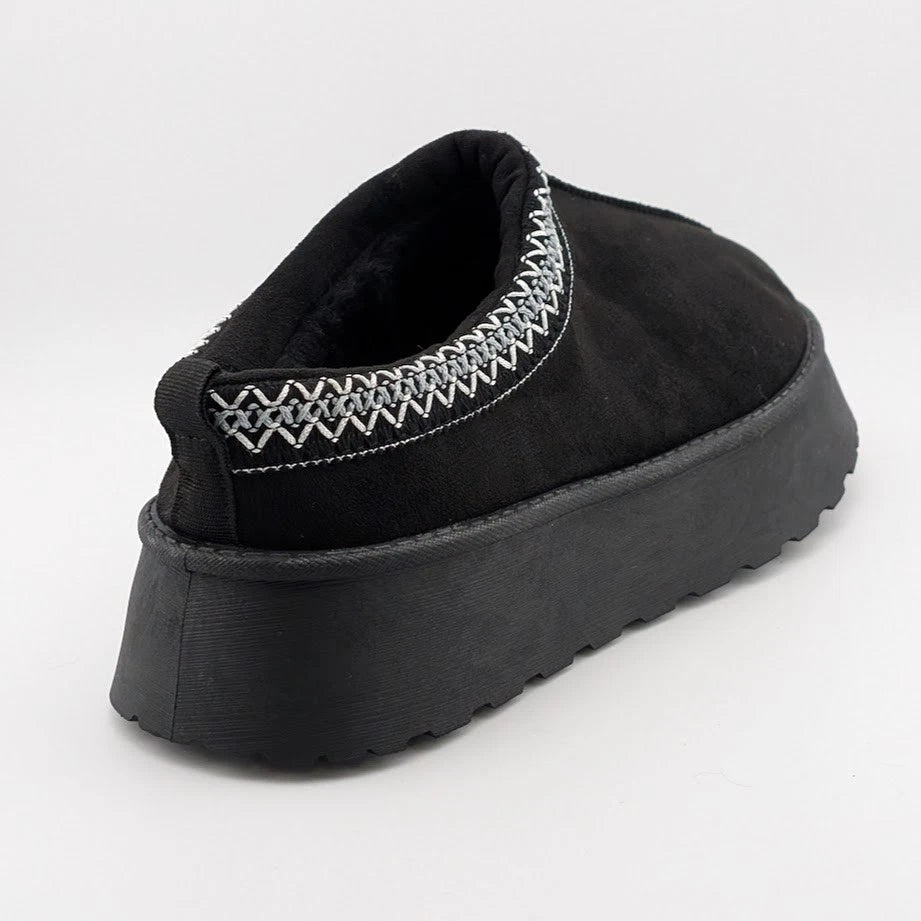 Samilor Size 10 Black Faux Fur Textile Suede Platform Booties embroidered collar SoleComfort.shoes