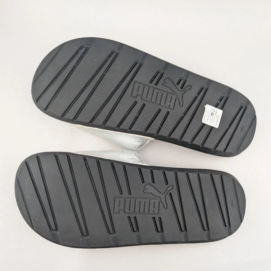 Puma Size Cool Cat 2.0 Silver & Gold Logo Soft Slides Men’s Slip-On Sandals Puma