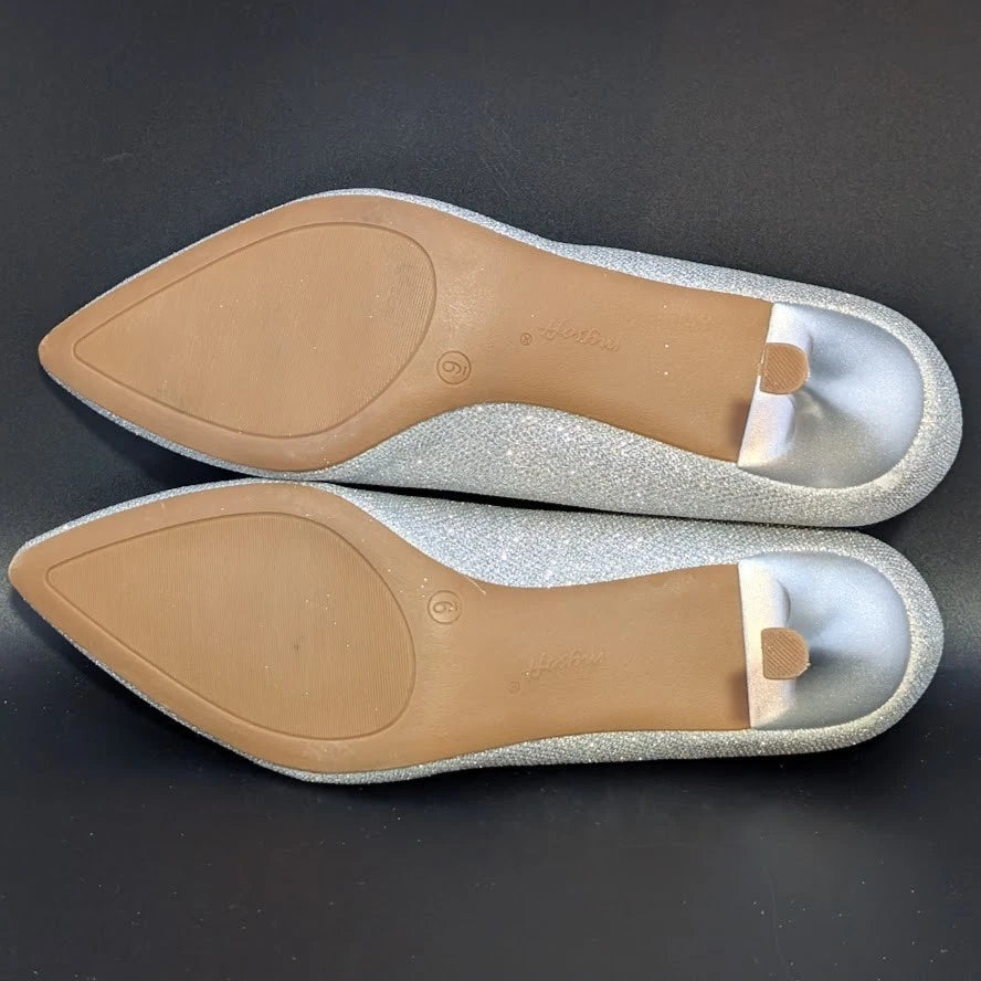 mysoft Womens Size 9 Silver Glitter Pumps 2” Kitten Heel Pointed Toe Dress Shoes SoleComfort.shoes