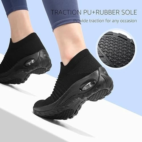 Womens Orthopedic Arch Support Slip On Black Walking, Fasciitis Shoes Sz 10.5