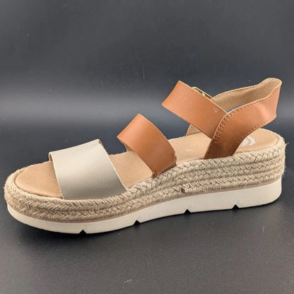 Dr. Scholl's Women Size 7 Once Twice Espadrille Wedge Sandal Tan Platform Shoe SoleComfort.shoes