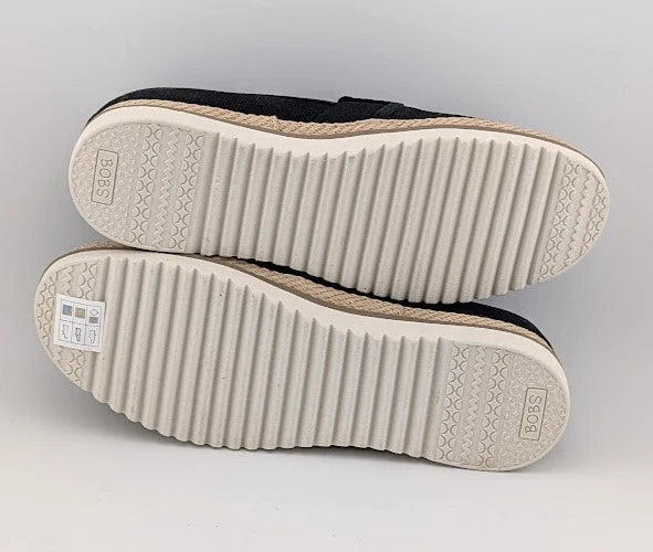 SKECHERS WOMEN'S Size 7 FLEXPADRILLE LO BALLET FLAT BLACK Espadrille 114020