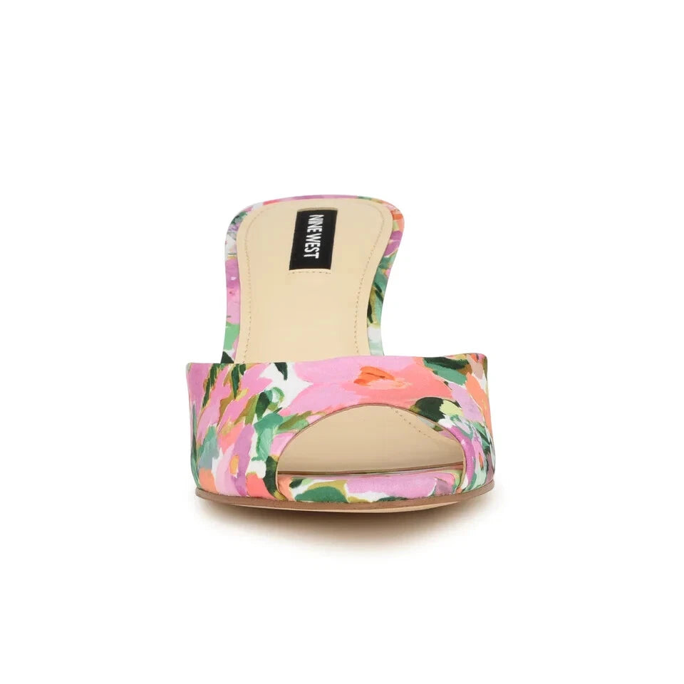 Pre-Owned Nine West Women's Luvlie Heeled Slide Sandal Size 9 Pink Floral Fabric
