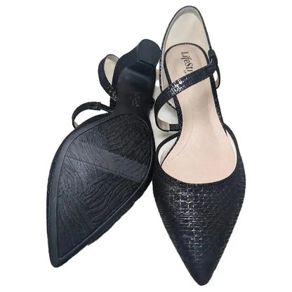LifeStride Womens Size 7M "Minimalist" Black Slingback Heels Gunmetal Life Stride