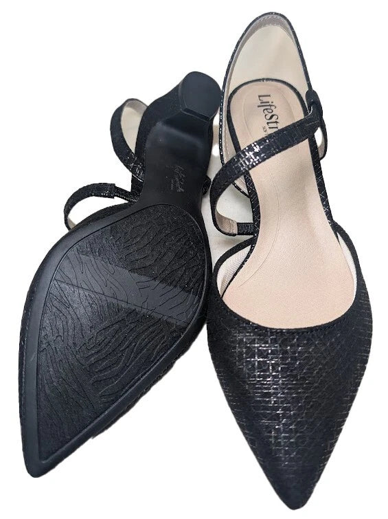 LifeStride Womens Size 7M "Minimalist" Black Slingback Heels Gunmetal