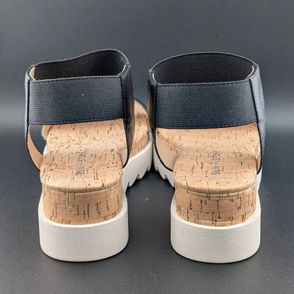 Womens Size 8 Sun Stone Melanyy Espadrille Ankle Strap Platform Sandal Black SoleComfort.shoes