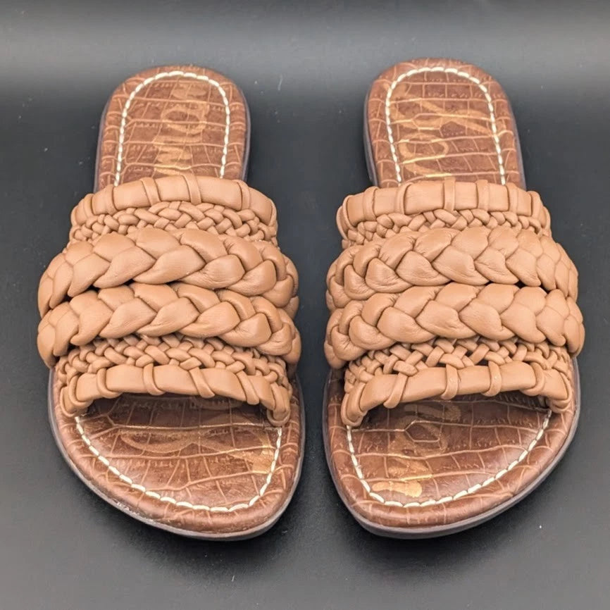 Sam Edelman Giada Flat Sandals Open Toe Women's Leather Light Cuoio Brown Size US5 EU35 SoleComfort.shoes