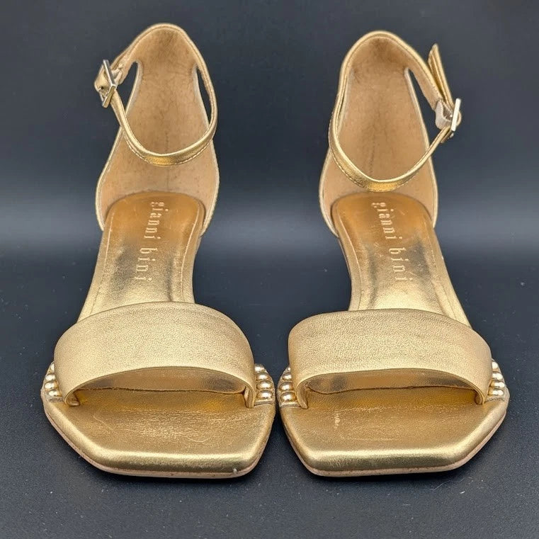 NEW Gianni Bini Gold Strap Kitten Heeled Sandals Size 5.5 Nordstrom Shelf Pull Gianni Bini
