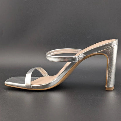 The Drop Size 8 Avery Women"s 3.5" Chunky Heel Toffee Brown Square Toe  Slide Sandals The Drop