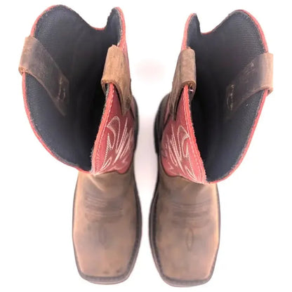 Hytest Women's US Size 6.5 Safety Steel Toe Brown/Red Cowgirl Work Boots K17122 Hytest Women's Work Boots Hytest