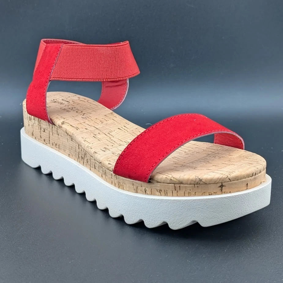NIB Sun + Stone Women’s Red/White Cork Slip On Strappy Platform Sandal Open Toe Sun & Stone