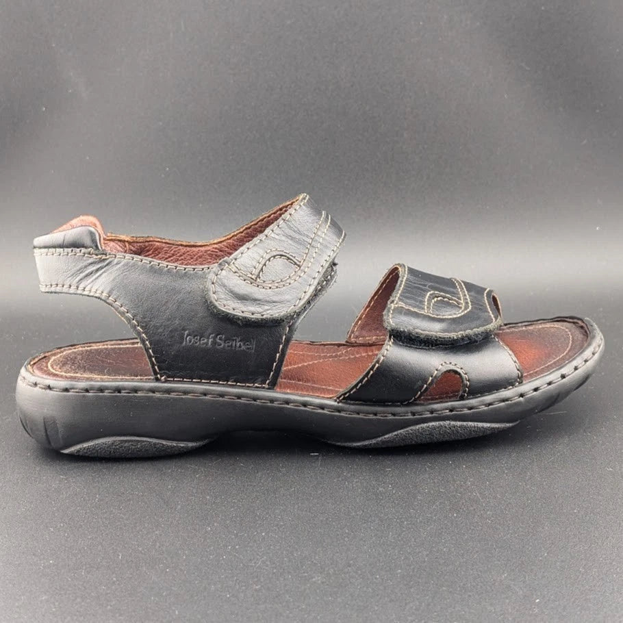 Josef Seibel Sandals Womens 38 Debra Slingback Strappy Black Leather Open Casual Josef Seibel