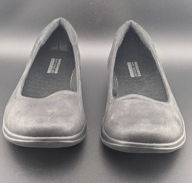 Pre-owned Women's Skechers Size 11 Go Walk Lite-Gem Black Faux Leather Ballet Flats Shoes