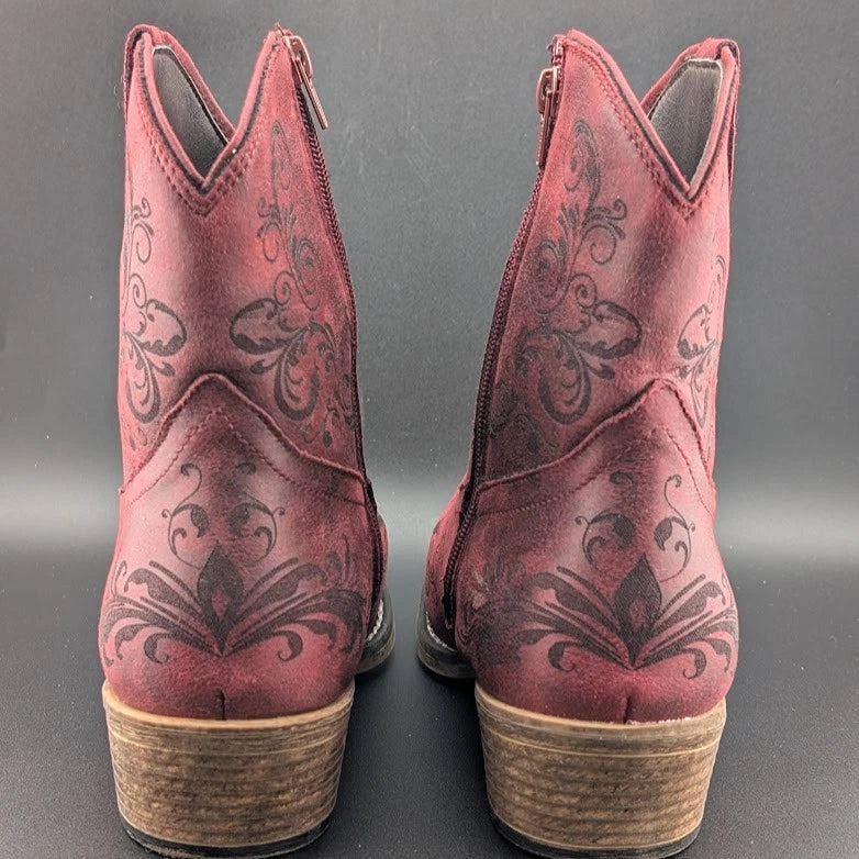 Roper Size 10 Short Stuff Embroidery Snip Toe Cowboy Booties Womens Casual Boot SoleComfort.shoes
