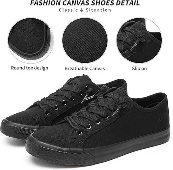 Black Canvas Lace Up Oxford Shoes Womans Size 8 Sneakers Classic Casual Low Top