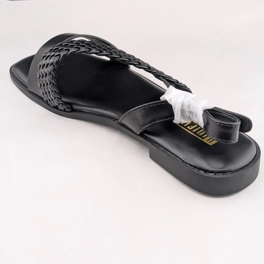 Women's Size 7.5 Black Open Toe Braided Ankle Strap Summer Sandals SoleComfort.shoes