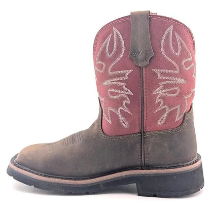 Hytest Women's US Size 6.5 Safety Steel Toe Brown/Red Cowgirl Work Boots K17122 Hytest Women's Work Boots Hytest