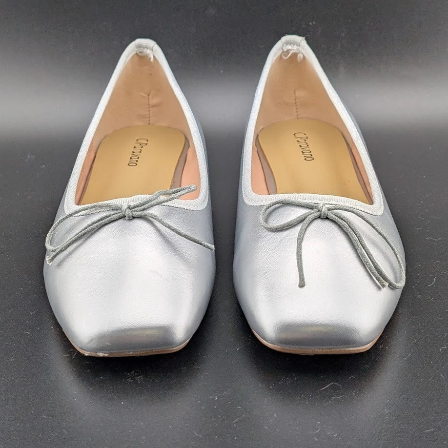 C.Paravano Womens Ballet Flats Slip-On Silver Metallic Size EU 37.5 (Fits US 7M) C.Paravano