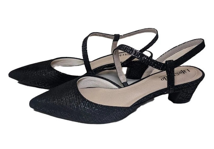 LifeStride Womens Size 7M "Minimalist" Black Slingback Heels Gunmetal