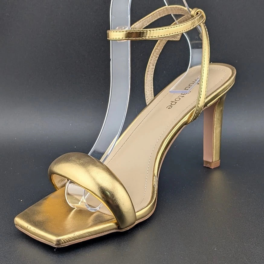 Modatope Size 9.5 Gold Shoes Square Open Toe Open Heels Ankle Strap Sexy Party SoleComfort.shoes