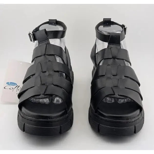 Women's Size 8 Aqua College Waterproof Fisherman Sandal Black PU Leather Aqua College