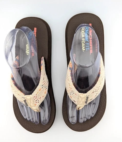 LOT of 2*NEW Skechers Womens Yoga Foam Brown Flip Flop & Blue Cali Sandal Size 9