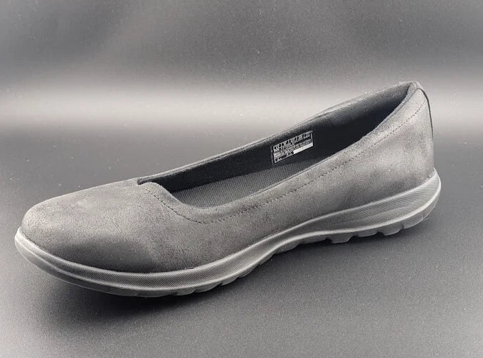 Pre-owned Women's Skechers Size 11 Go Walk Lite-Gem Black Faux Leather Ballet Flats Shoes