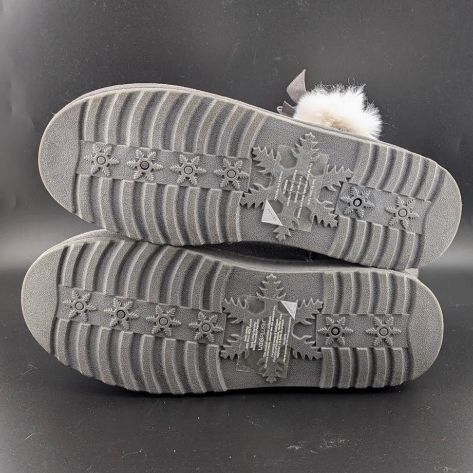 Koolaburra by UGG Size 11 Victoria Short Winter Boots Women's Grey -2 Bow 4 Puff SoleComfort.shoes
