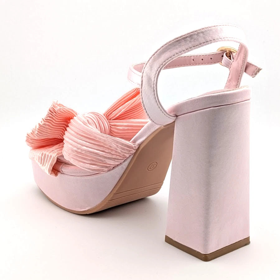 Womens Sz 37 (US 6-6.5) Bow-Knot Platform Mid-Chunky Heel Open Toe Dress Ankle Strap Sandal SoleComfort.shoes
