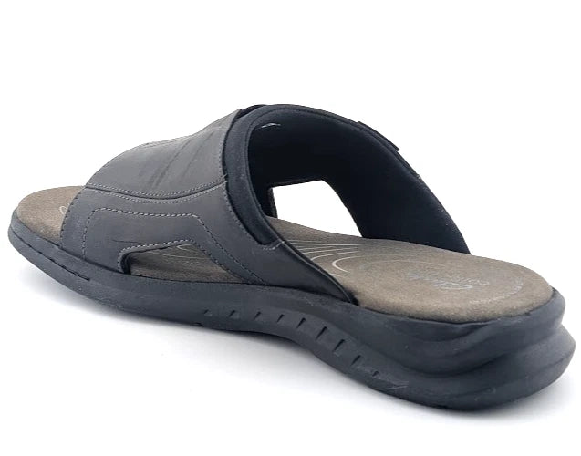 Clarks Mens Size 9.5W Walkford Band Slide Sandal Black Leather - Summer's Staple