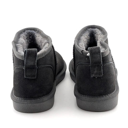 Women Genuine Grey Suede Booties w/  Faux Fur Lining Memory Foam Slip-on Boots Dream Pairs