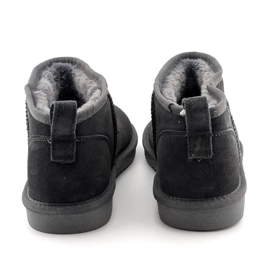 Women Genuine Grey Suede Booties w/  Faux Fur Lining Memory Foam Slip-on Boots Dream Pairs